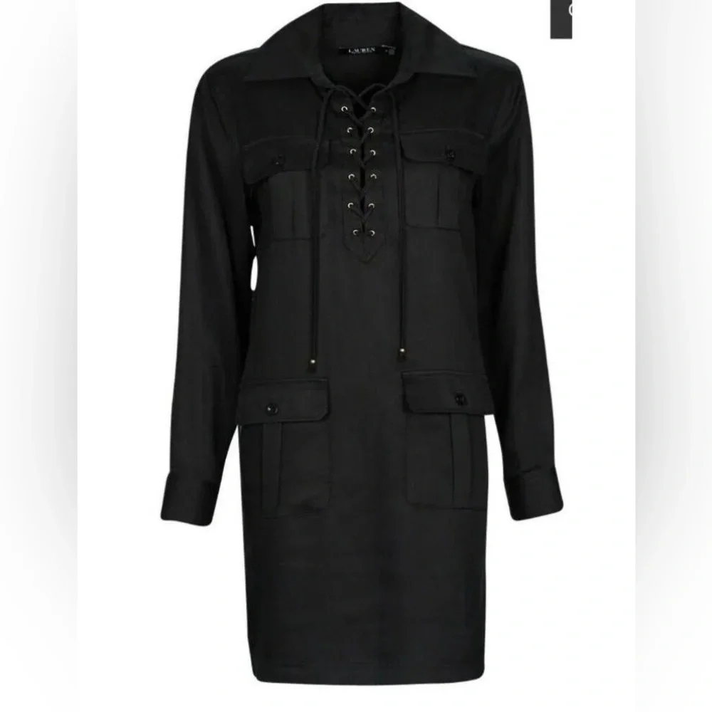 Ralph Lauren Black Label - Long Sleeve Lace-up Shirt Dress - Size 6 - Picture 2 of 6